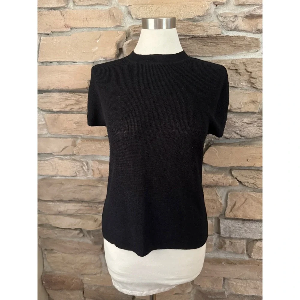 Banana Republic Womens Black Linen Blend Ribbed Knit Short Sleeve Sweater Small - Picture 1 of 10